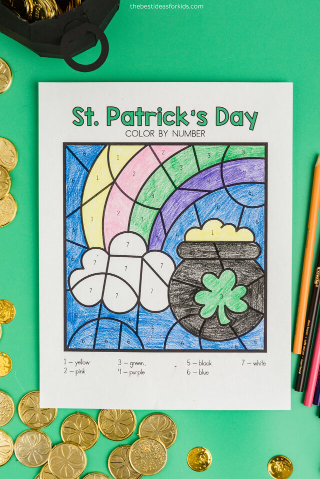 St patricks day color by number free printables