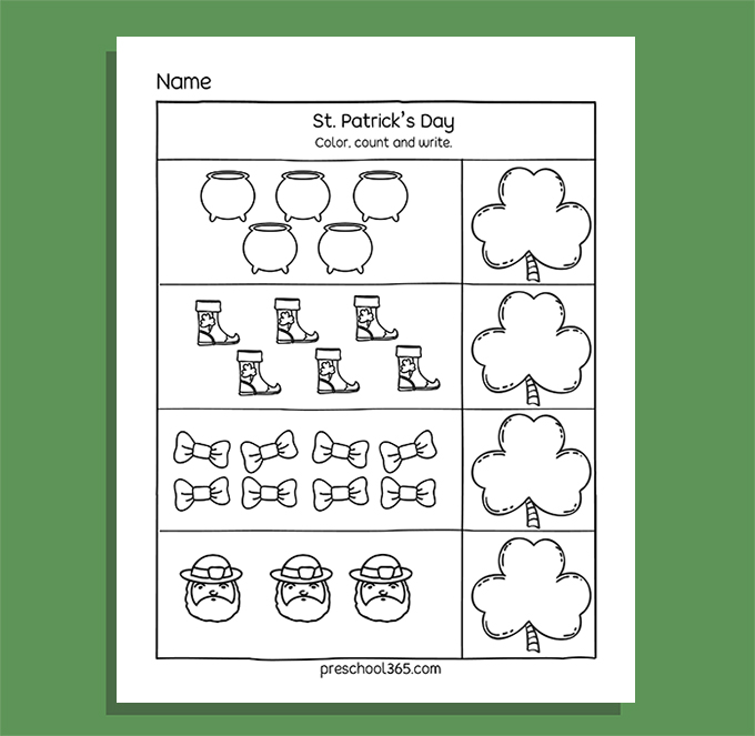 St patricks day activity pack for preschool