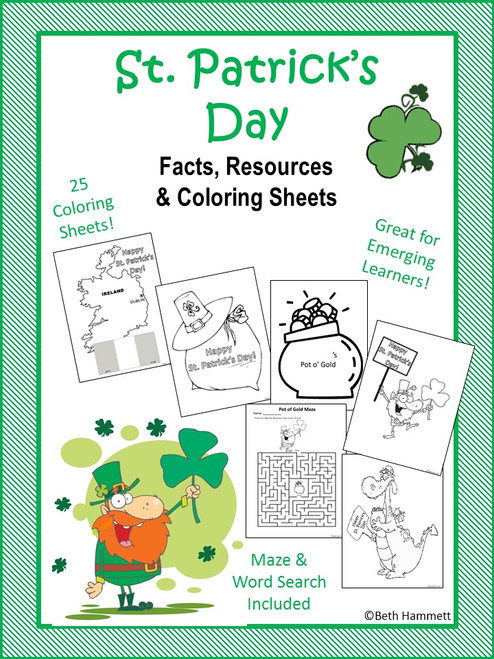 St patricks day facts and resources with coloring sheets