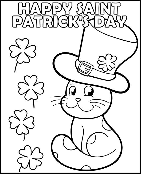 St patricks day coloring page cat with a hat