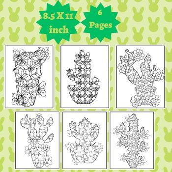 Floral cactus coloring book for adults made by teachers