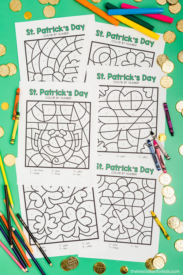 St patricks day color by number free printables