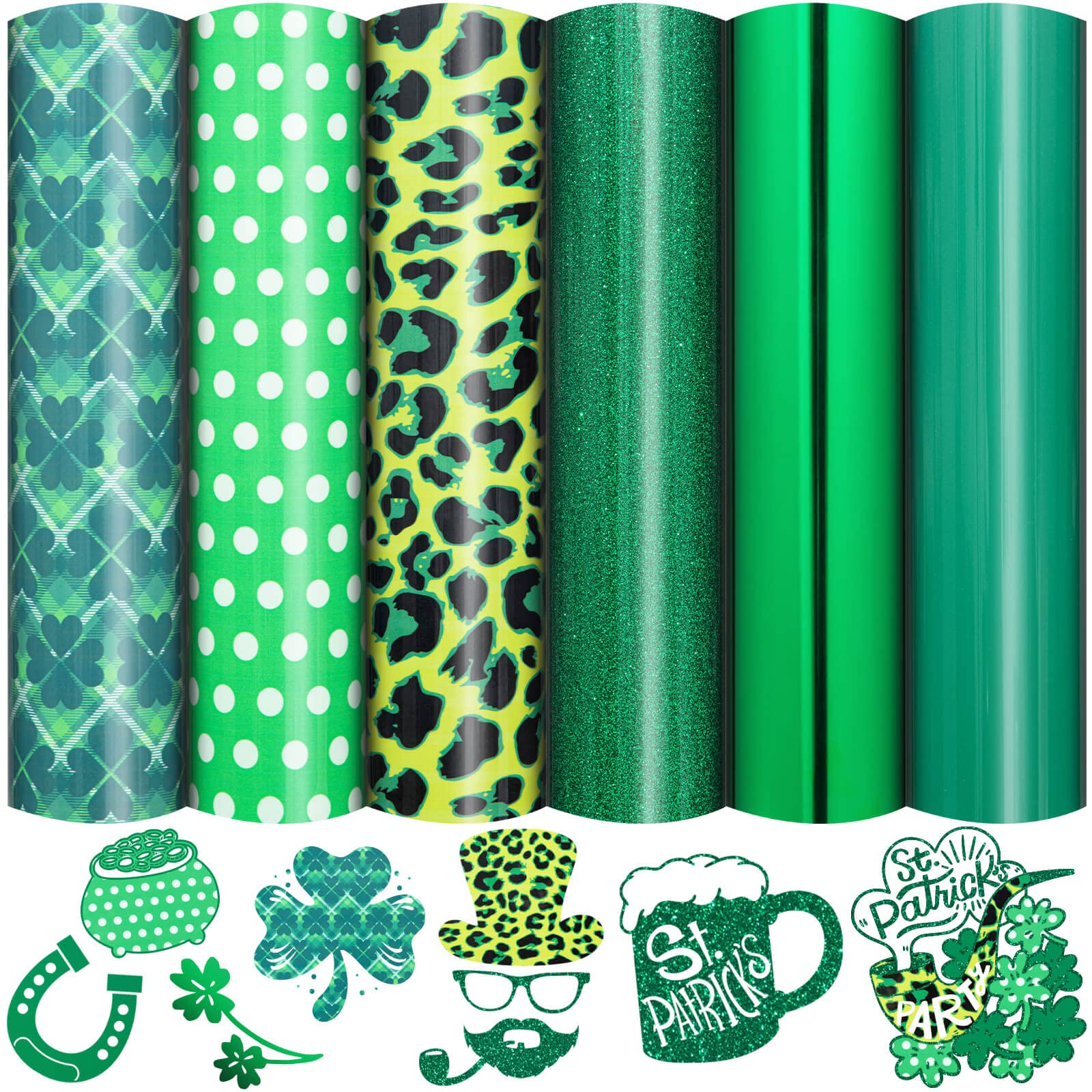 Stpatricks day heat transfer viny sheets green glitter iron on vinyl shamrock leopard printable htv patterned vinyl for t