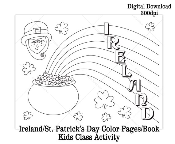 Printable ireland st patricks day coloring pages make a coloring book kids class activity digital download