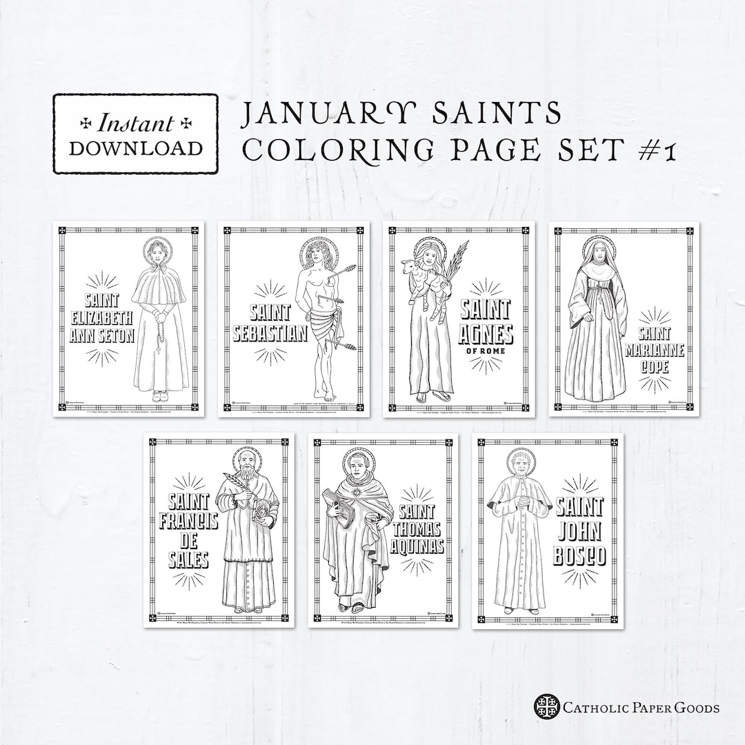 Catholic coloring pages january saints set bundle of catholic saints printable coloring pages digital pdf download