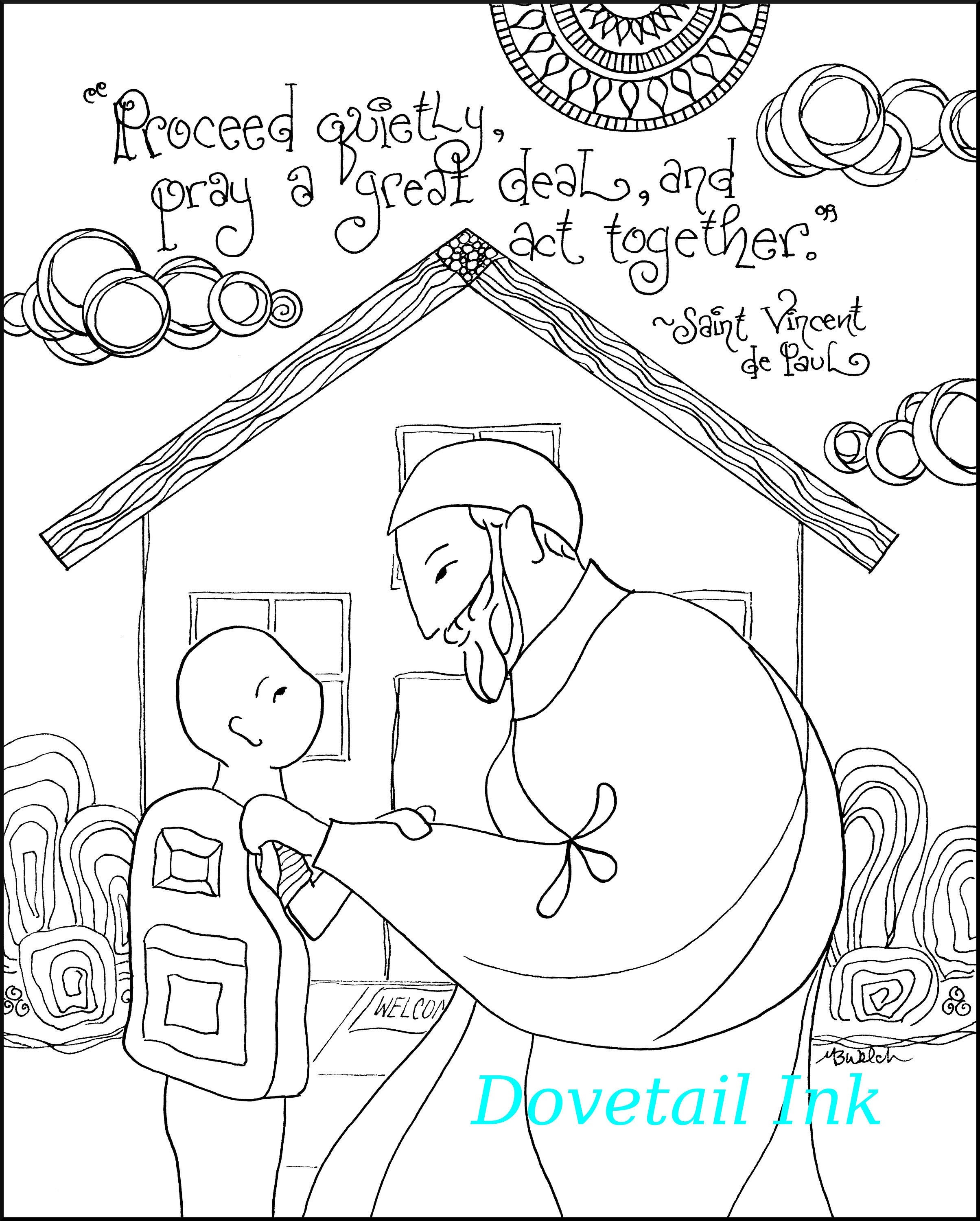 Printable saint vincent de paul quote art catholic coloring page for all ages homeschool re rcia or retreat activity