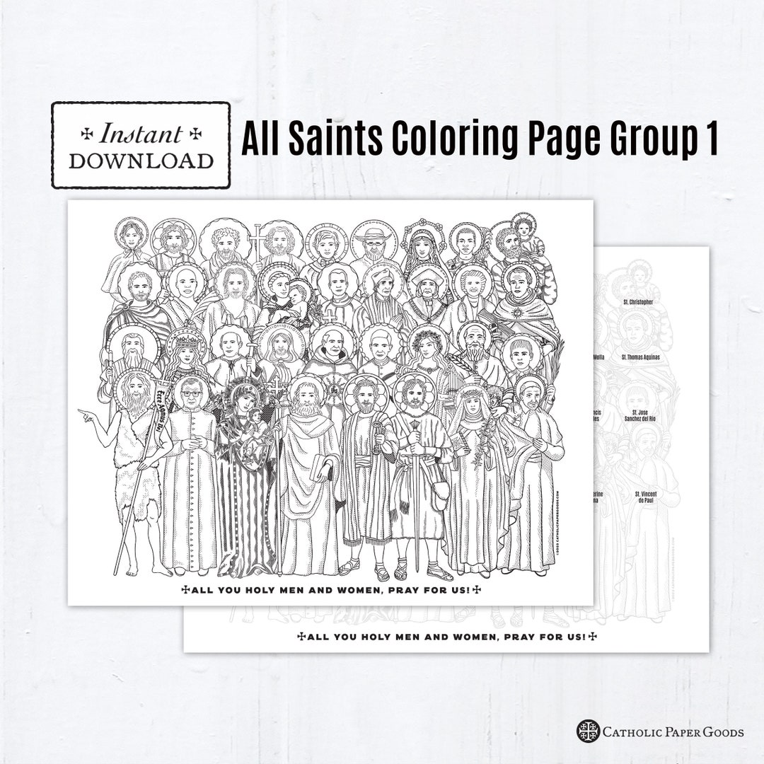 All saints group catholic coloring pages catholic prayers printable coloring page with guide saints digital pdf all saints day download now