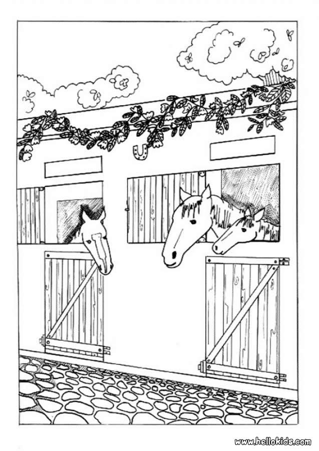Horses in the stable coloring pages