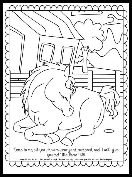Free printable horse coloring page includes matthew bible verse â the art kit