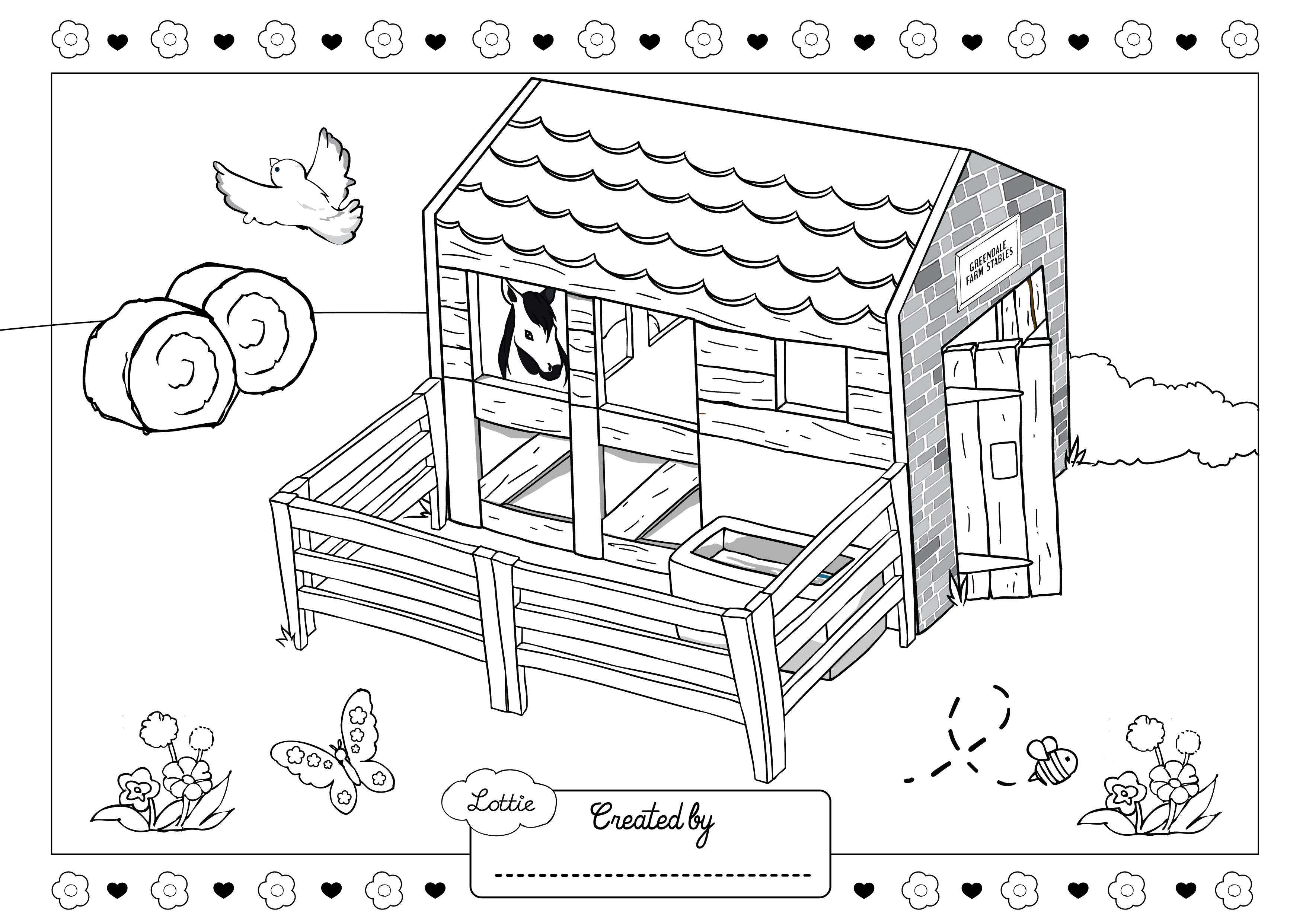 Toy horse stables colouring sheet