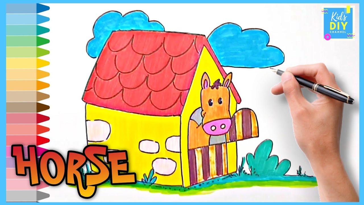 How to draw a cute horse in a stable easy drawing tutorial step by step