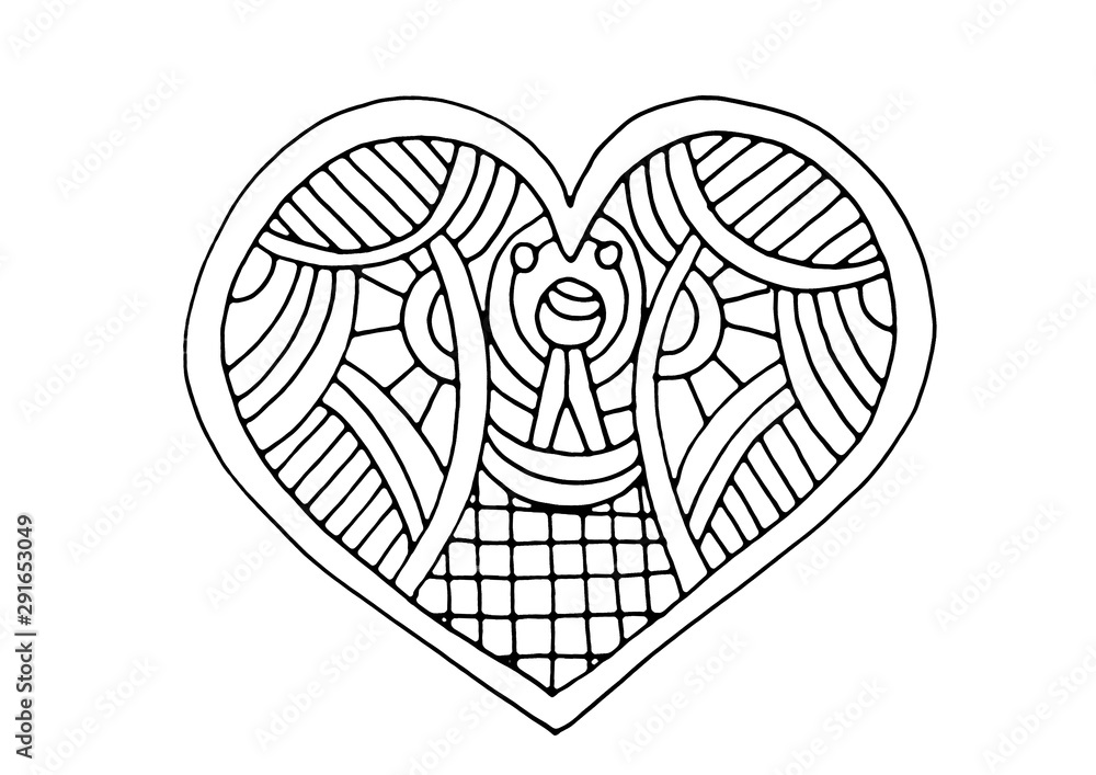 Heart with stained glass patterns coloring page hand drawing coloring book for children and adults beautiful drawings with patterns and small details one of a series of painted pictures illustration