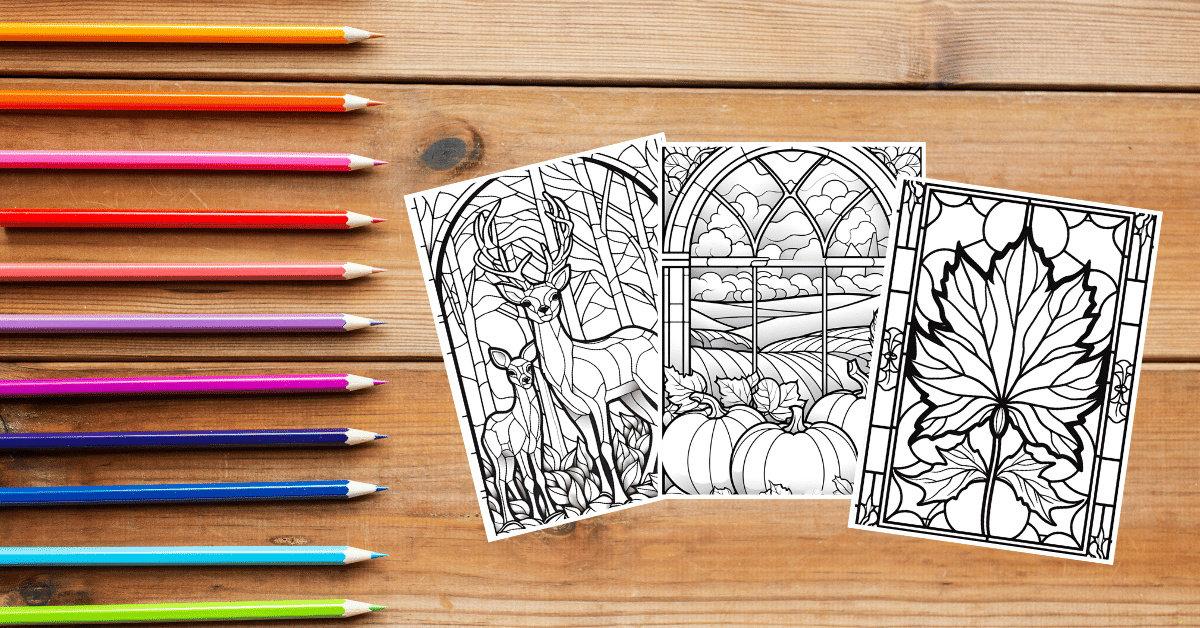 Free stained glass fall coloring pages for adults