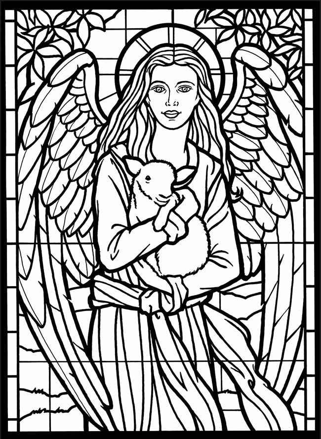Stained glass coloring pages for adults