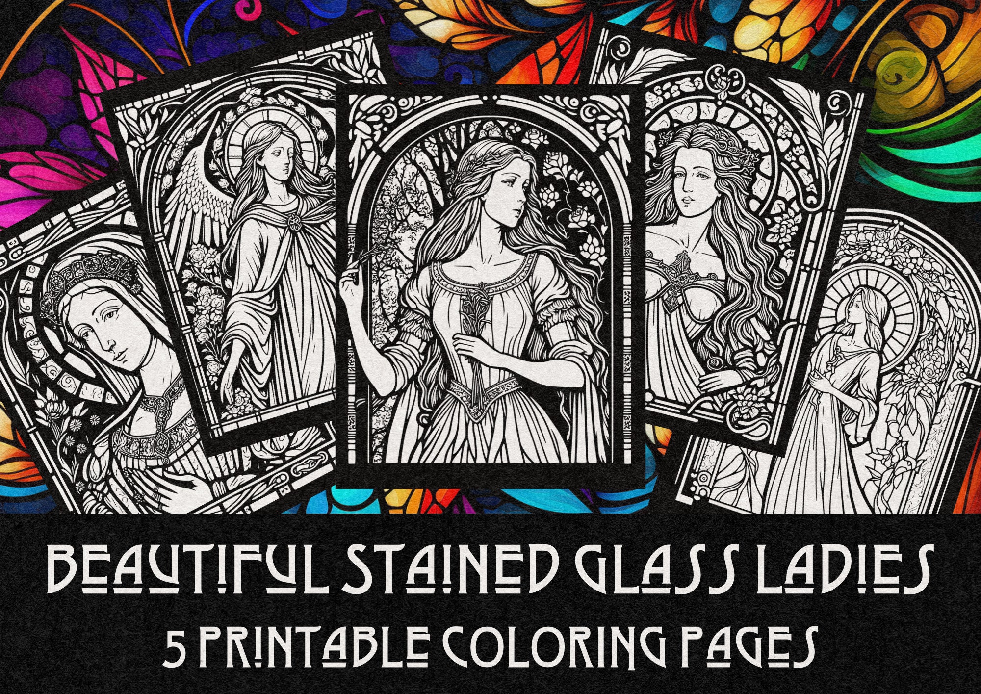 Beautiful stained glass ladies printable coloring pages x vol