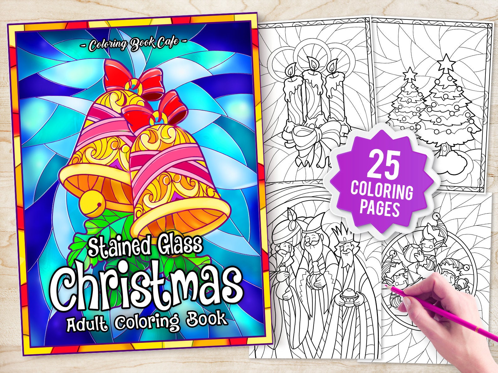 Stained glass christmas adult coloring book