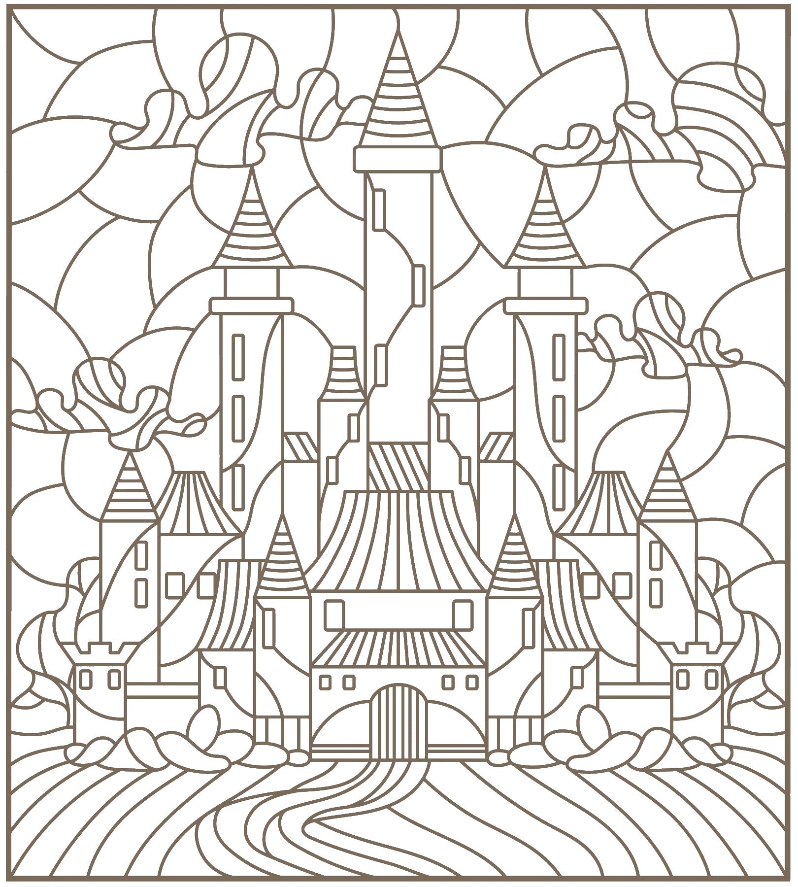 Stained glass art scenic landscapes mosaic ocean picturesque castles â rachel mintz coloring books
