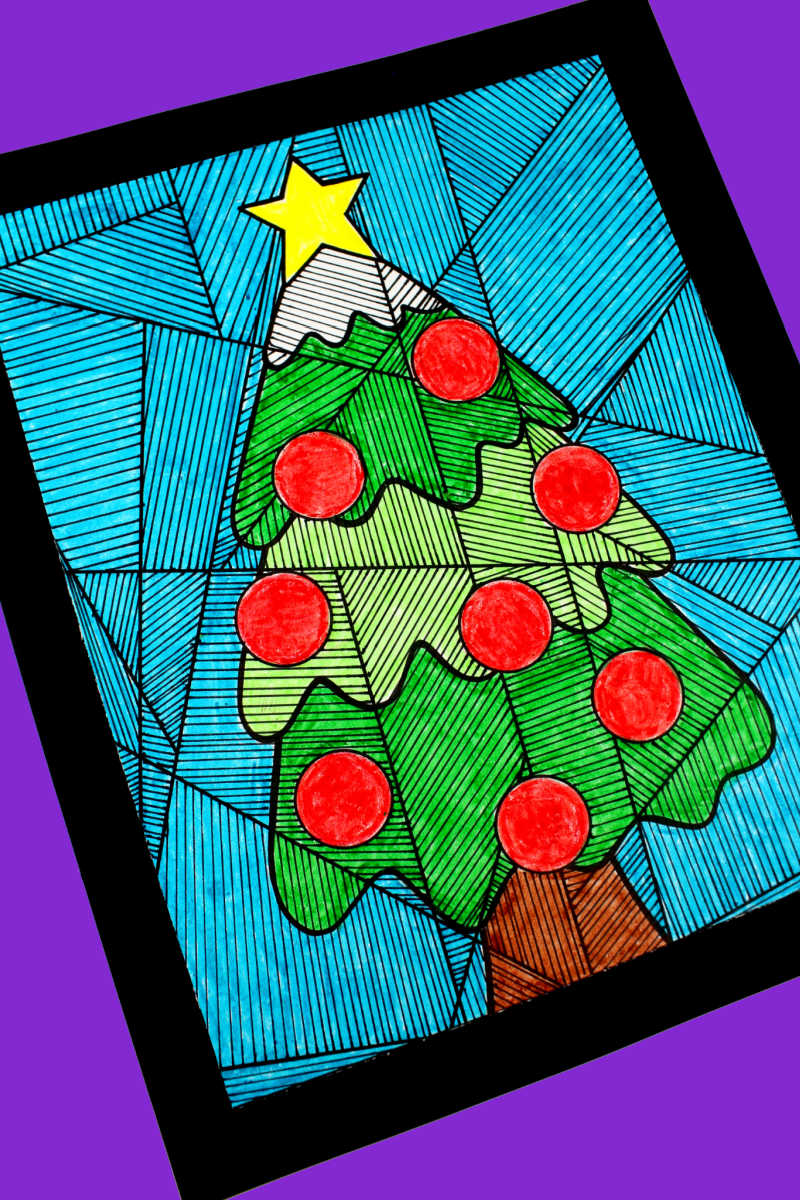 Christmas tree line study coloring page
