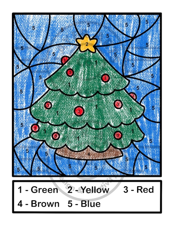 Christmas tree color by number christmas activity sheet classroom christmas party activity page winter break activity coloring page