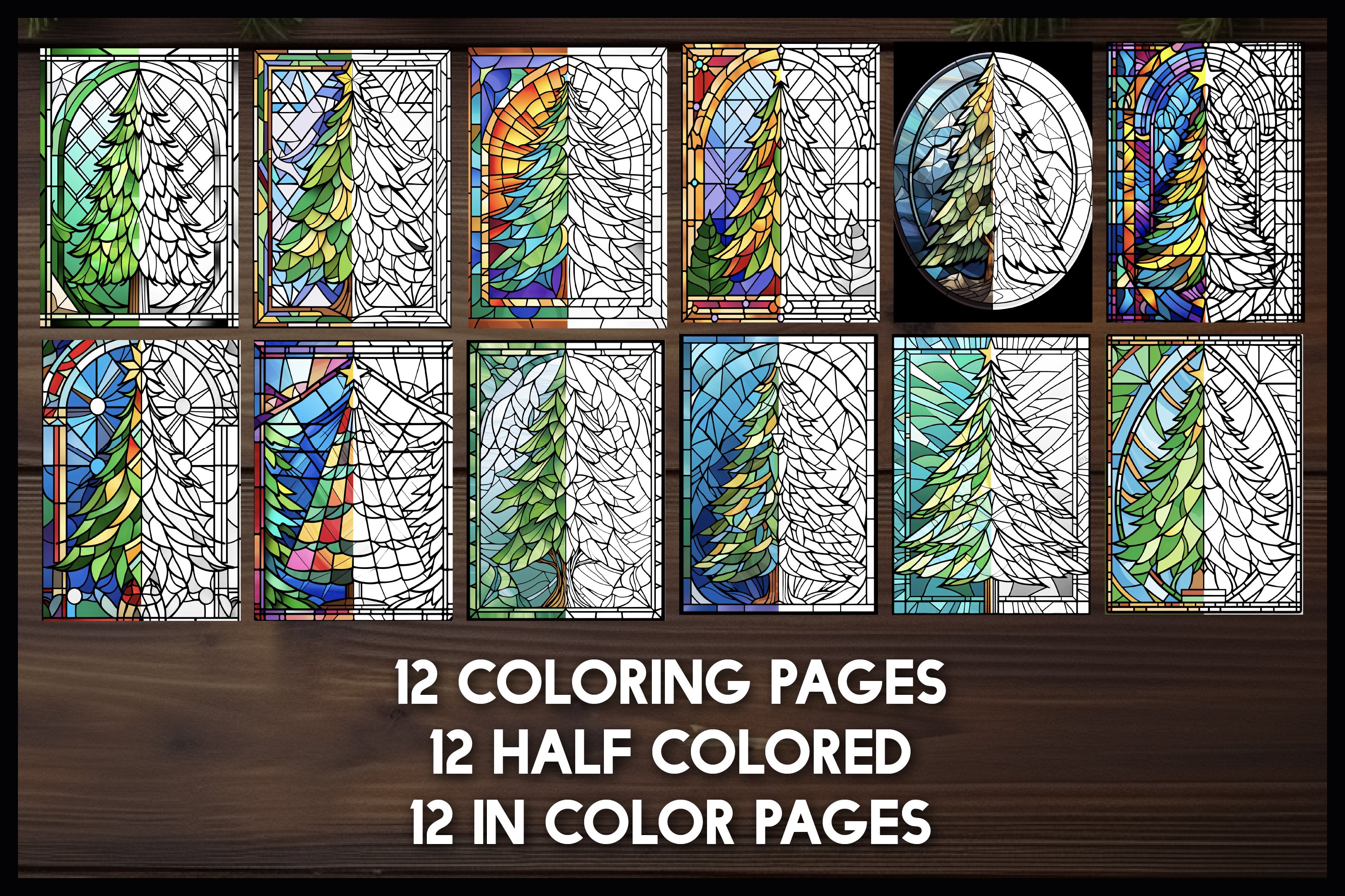 Christmas trees stained glass coloring pages