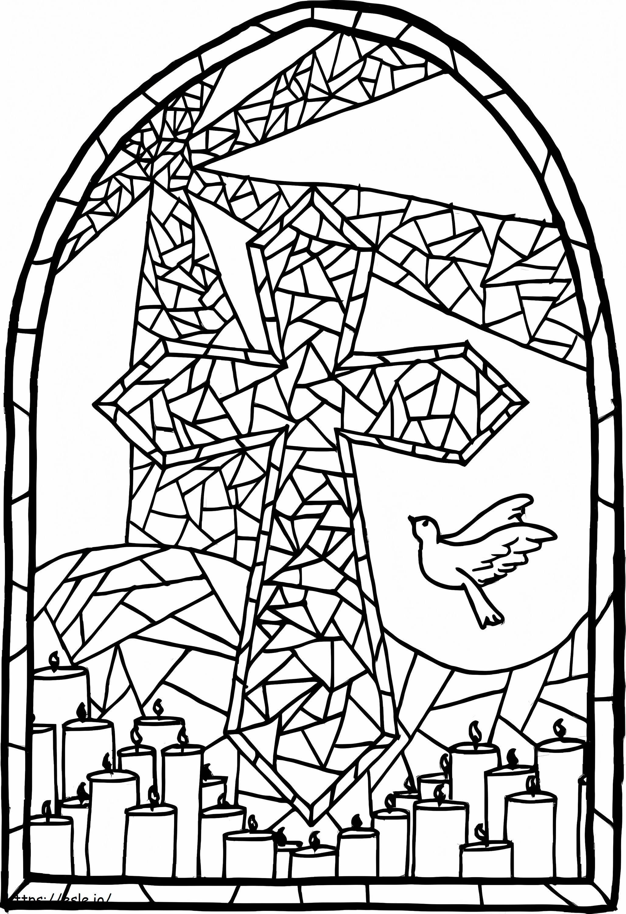 Cross stained glass coloring page