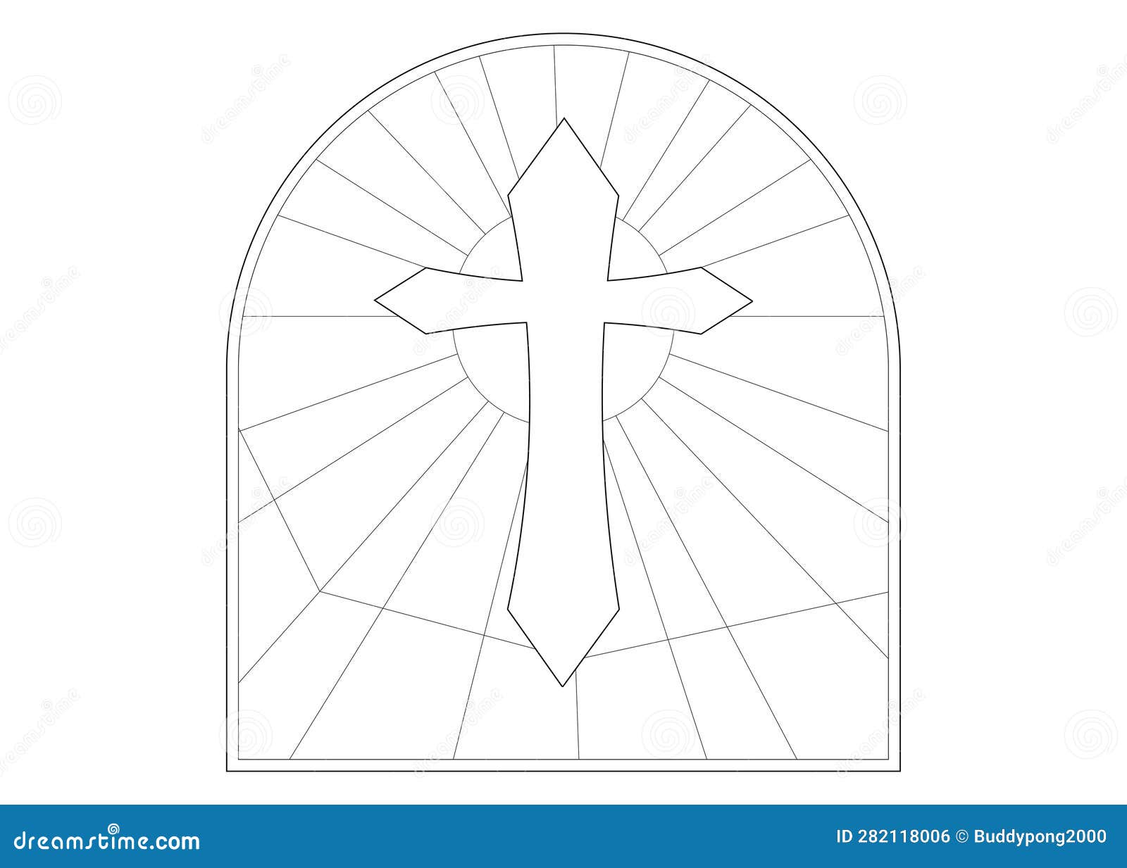 Cross on the stained glass windows line art design vector for kid coloring book decoration background stock vector
