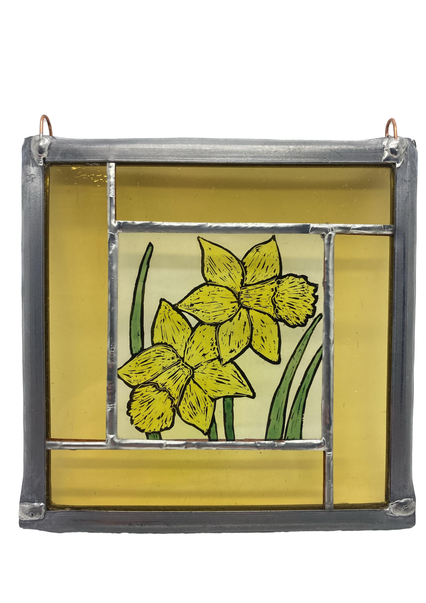 Liz dart stained glass yellow daffodil panel ld â the made in stroud shop