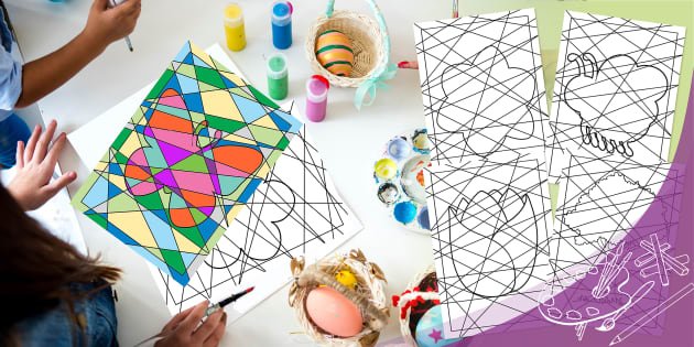Spring stained glass art colouring activity posters pack