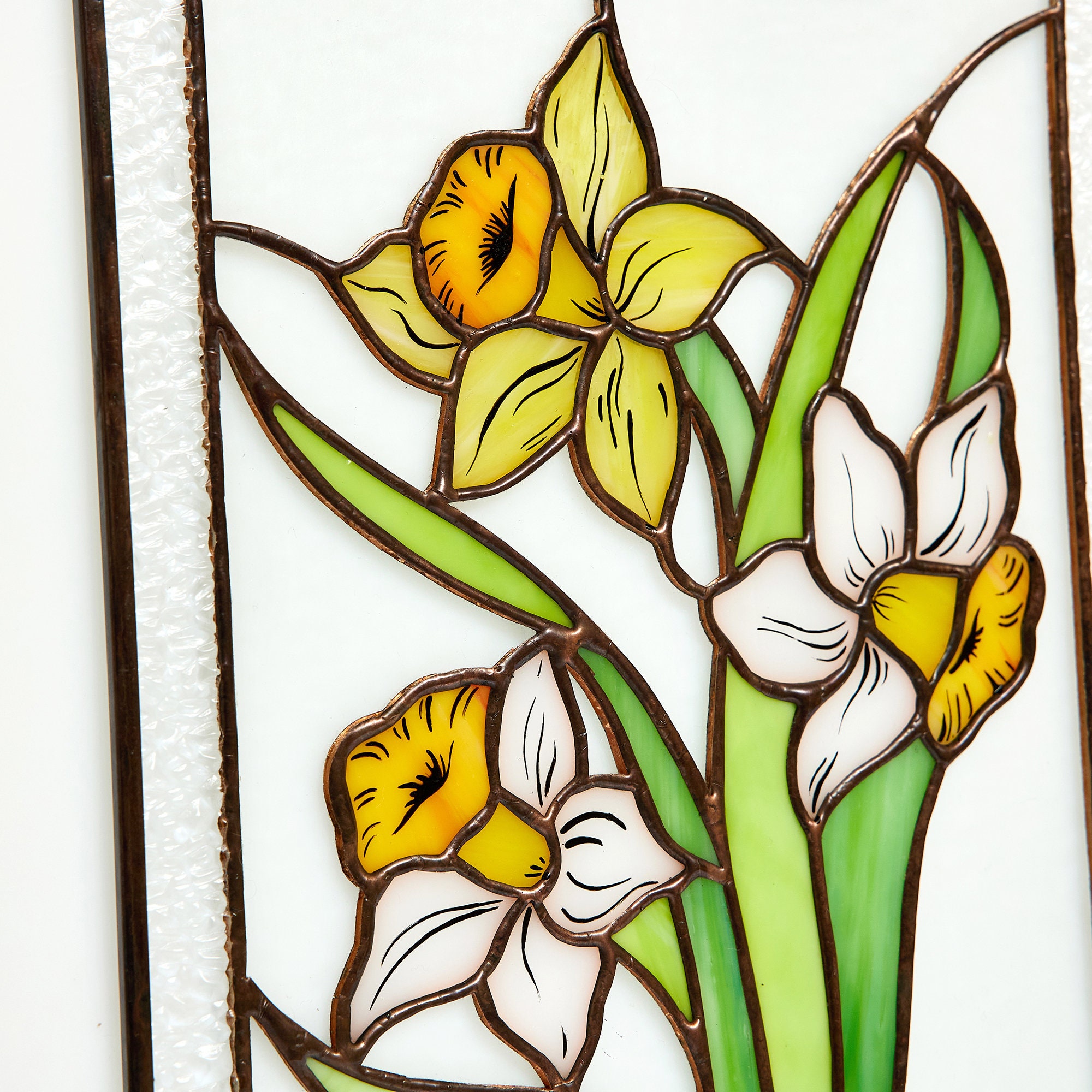 Daffodil stained glass panel flower white and yellow flower window hanging stained glass pattern glass painting plant love