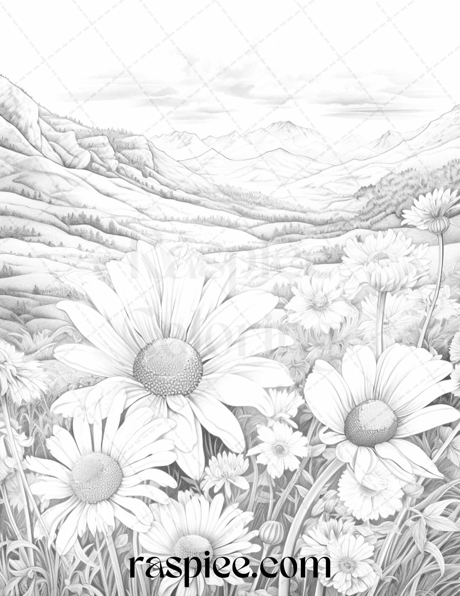 Mountain flower landscapes grayscale coloring pages printable for a â coloring