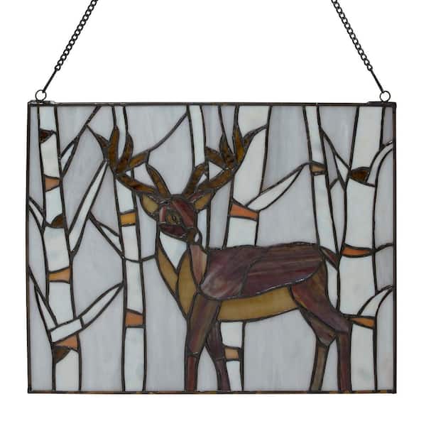 River of goods woodland deer brown and amber stained glass window panel