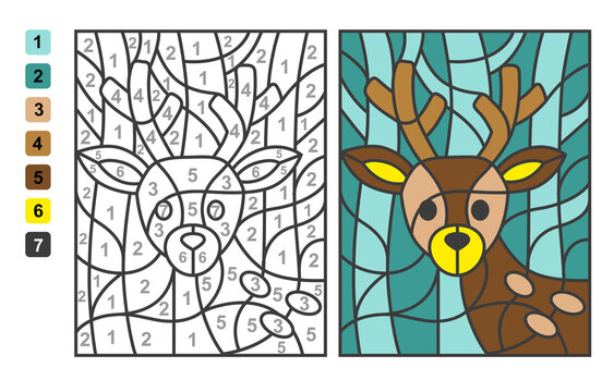 Simple level vector coloring wild animal deer color by numbers puzzle game for children education vector