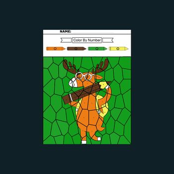 Deer at school color by number coloring pages