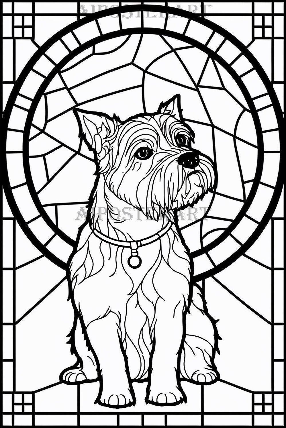 Terrier stained glass window printable adult coloring page advanced coloring animal coloring digital file high res x pixels