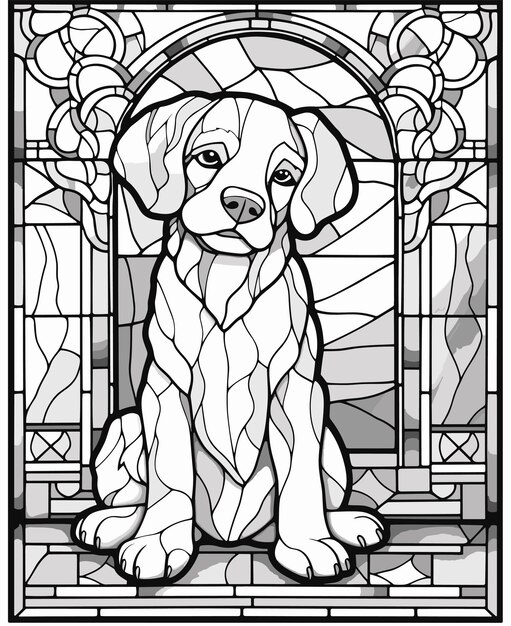Premium vector hand drawn a close up of a dogs face in a stained glass window
