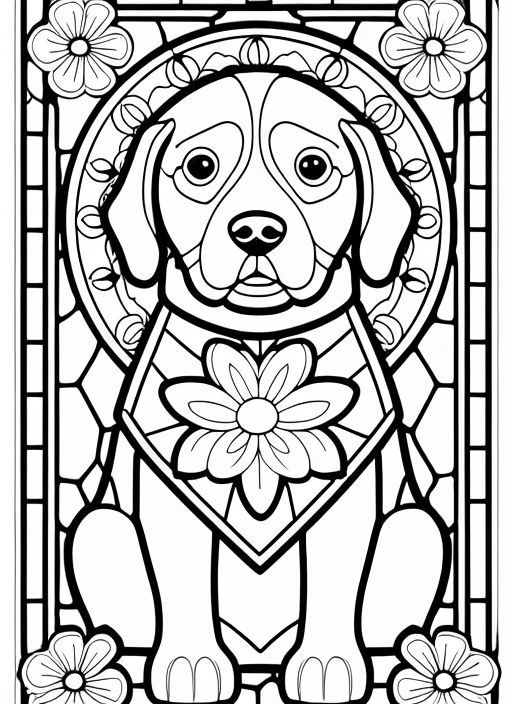 Stained glass of a golden retriever