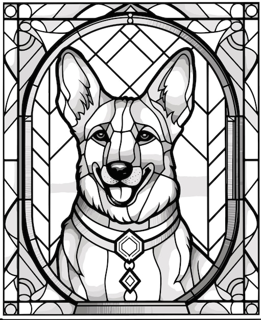 Premium vector hand drawn a close up of a dogs face in a stained glass window