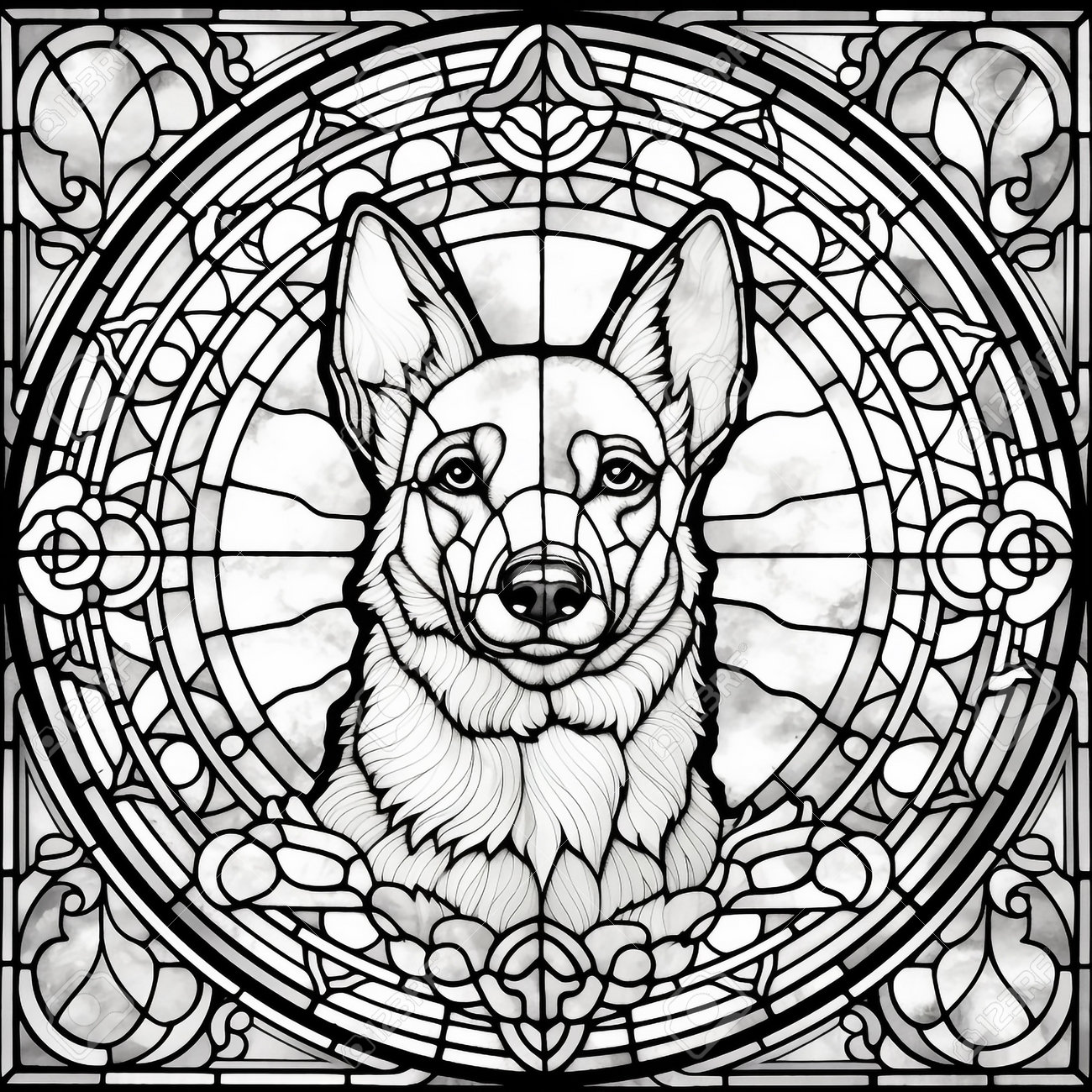 Stained glass dog coloring pages stock photo picture and royalty free image image