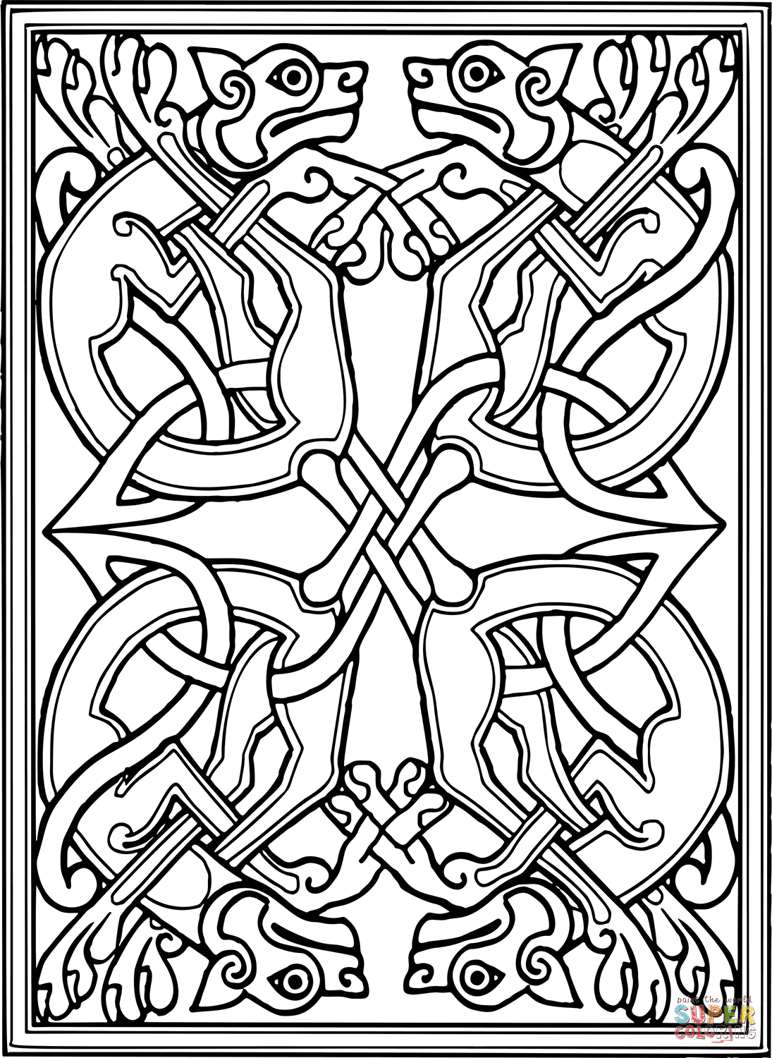 Celtic dogs design coloring page free printable coloring pages