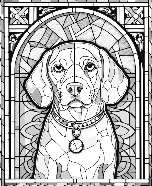 Premium vector hand drawn a close up of a dogs face in a stained glass window