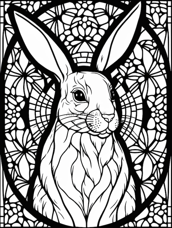 Rabbit coloring download stained glass coloring page easter printable coloring sheet easter coloring download animal coloring