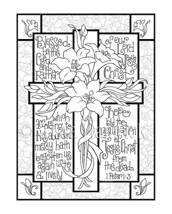 Easter lily cross coloring page in two sizes x bible journaling tip