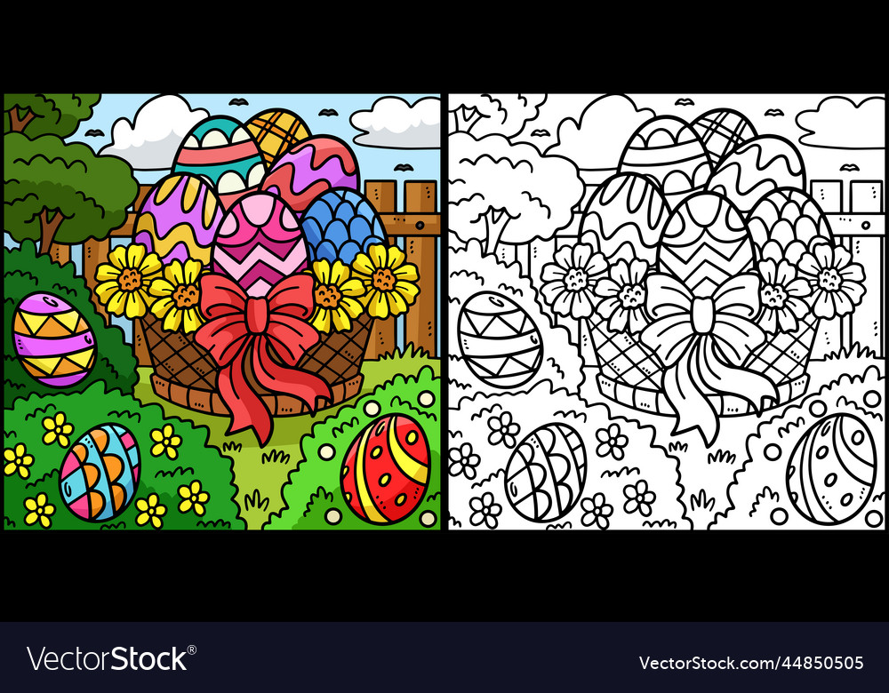 Easter egg basket coloring page royalty free vector image