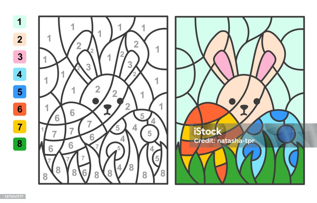 Vector coloring page color by numbers easter egg hunt puzzle game for children education and activities stock illustration