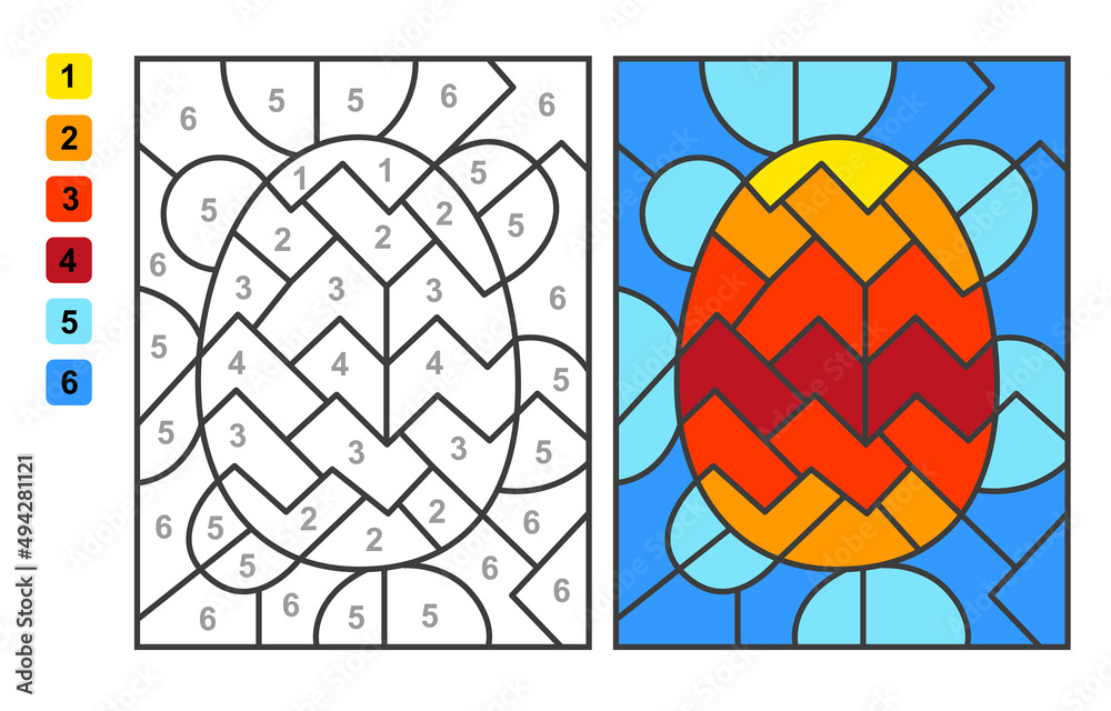 Vector coloring page color by numbers easter egg hunt puzzle game for children education and activities vector