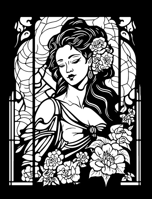 Stained glass beauties coloring book
