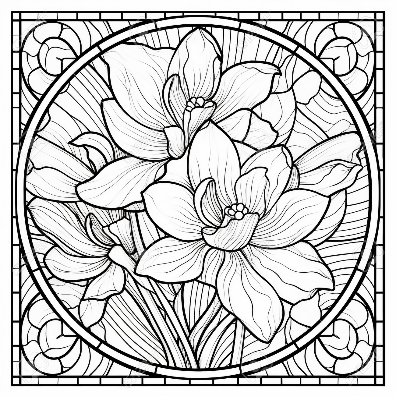 Stained glass flower coloring page stock photo picture and royalty free image image