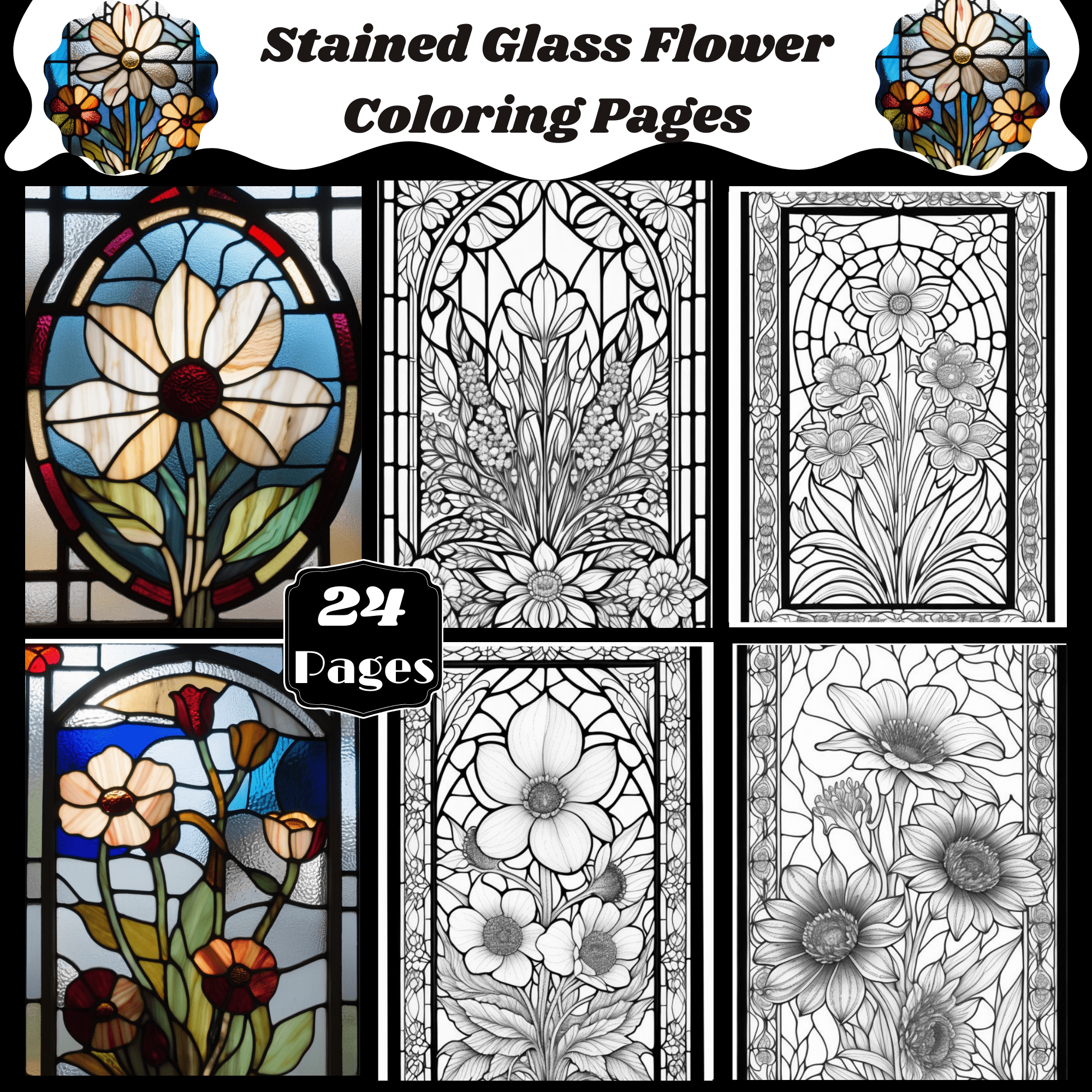 Stained glass flower coloring pages v made by teachers
