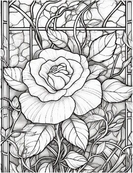 Stained glass flower coloring pages by art coloring book tpt