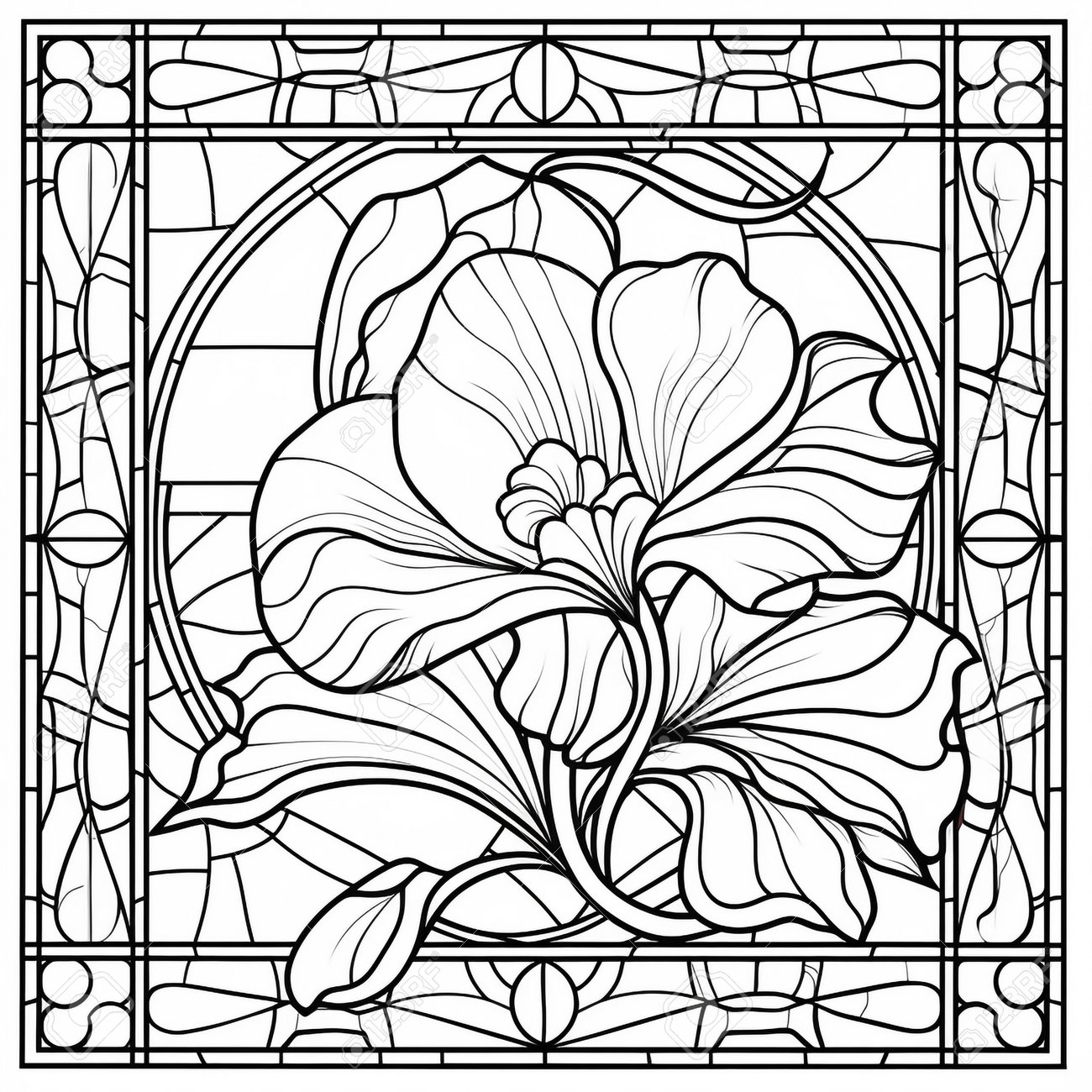 Stained glass flower coloring page stock photo picture and royalty free image image